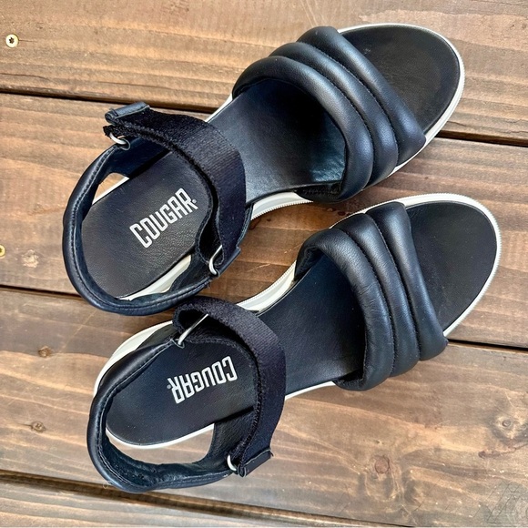 Cougar Sporty Wedge Sandals Black Quilted Nappa Leather Size 9 - Picture 2 of 7